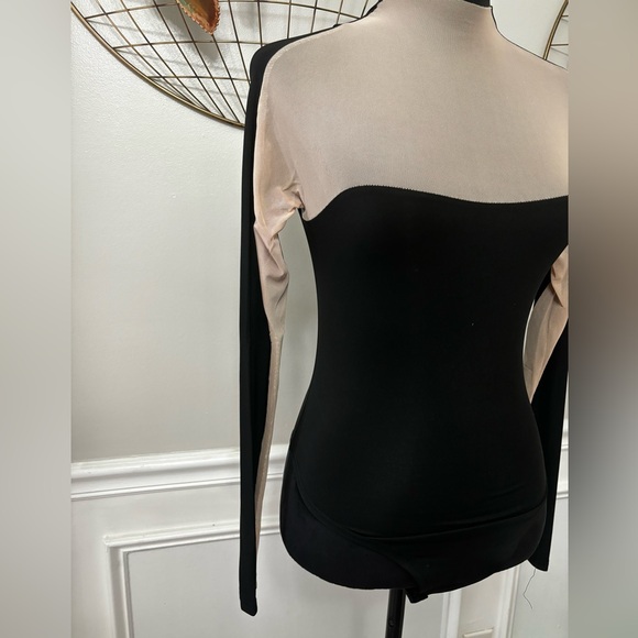 Black & Shear Mesh Body Suit w/ Long Sleeves - Picture 2 of 5